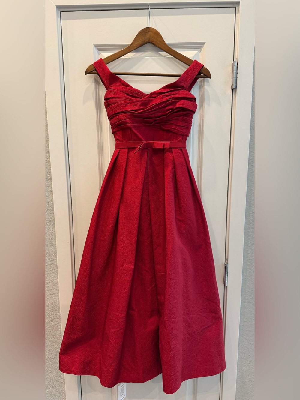 Self-Portrait Red Textured Fit-and-Flare Prom Dress